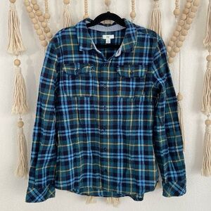 Dip boys flannel shirt blue teal yellow plaid long sleeve kids large